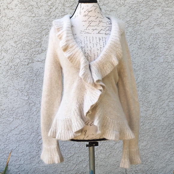 Sarah Spencer Sweaters - Sarah spencer angora rabbit fur wool blend cardigan sweater ruffled knit